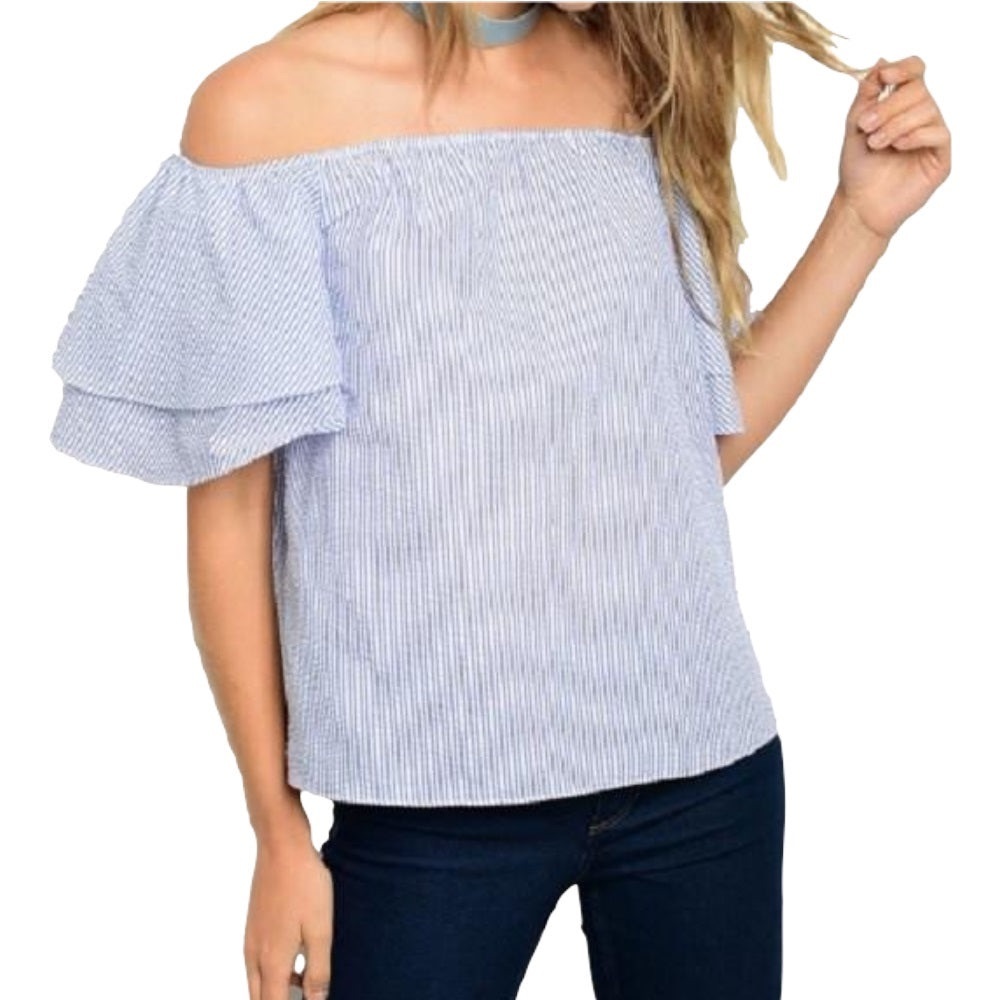 NWOT Blue & White Stripe Off the Shoulder Blouse
